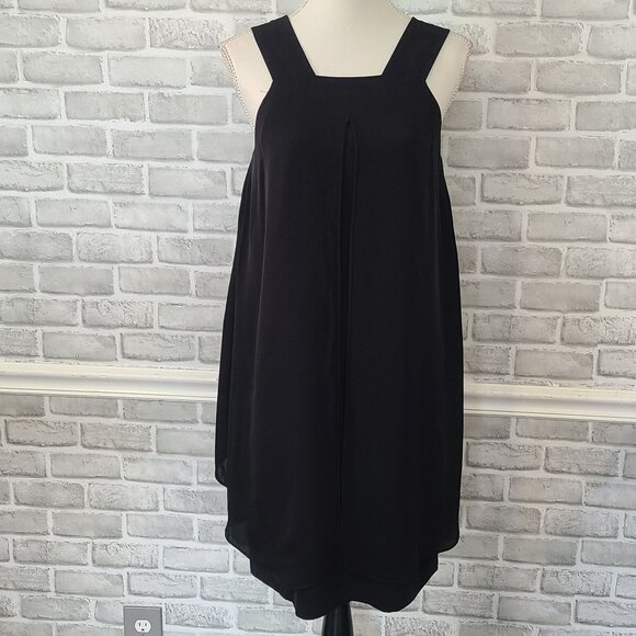 Theory Lylin Black 100% Silk Double Georgette Sleeveless Layered Mini Dress 6 - Picture 1 of 10